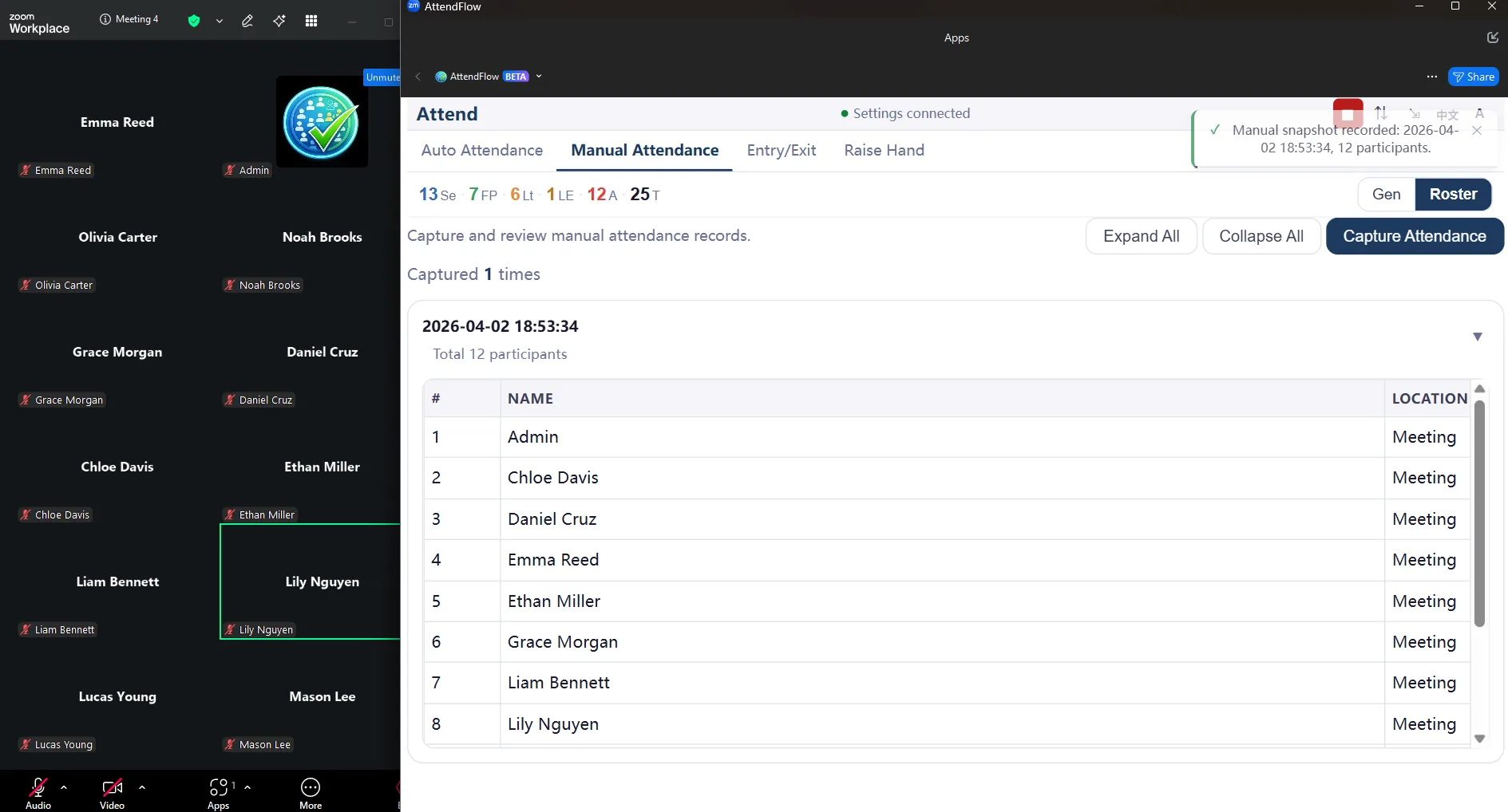 Manual Attendance tab