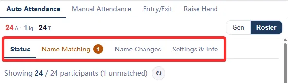 Auto Attendance sub-tabs