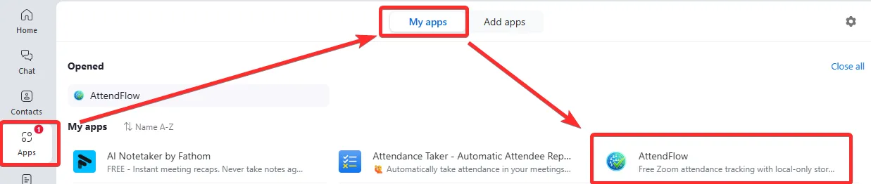 AttendFlow location in Settings Panel