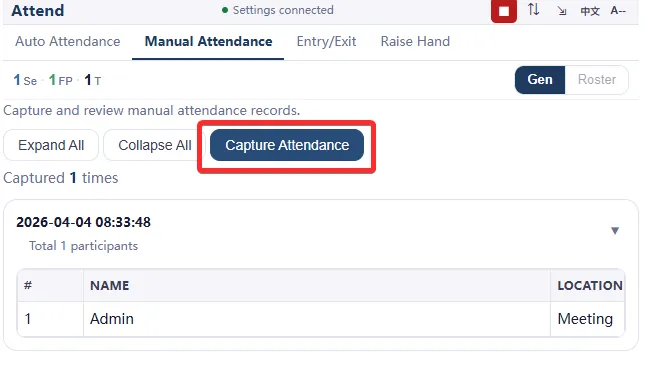 Manual Attendance tab