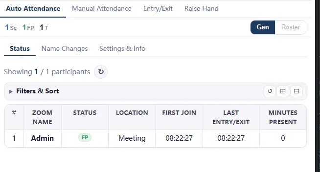 Meeting status table, Generic Mode
