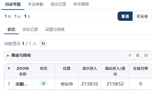 会议状态表格，通用模式