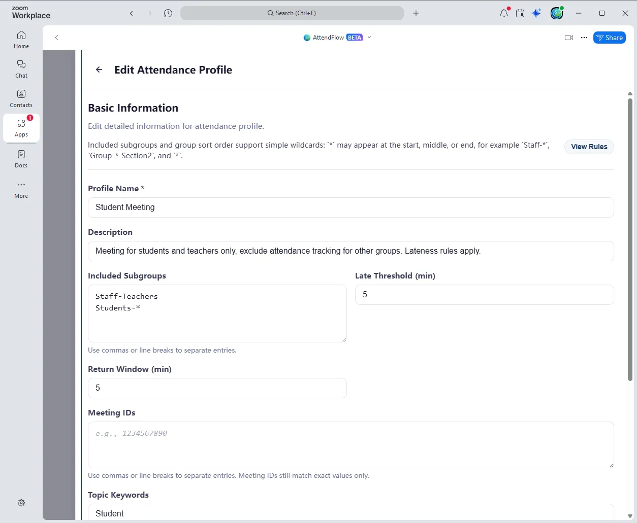 Attendance Profile editor