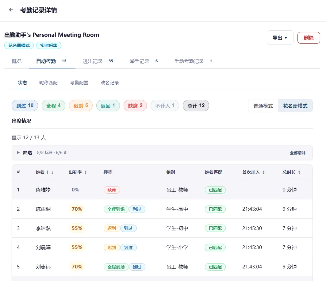 考勤记录详情视图